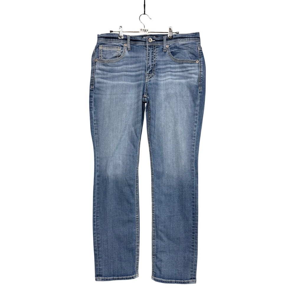 BKE Jake Straight Jeans Mens 36x32 Blue Medium Wash Stretch Denim Thick Stich